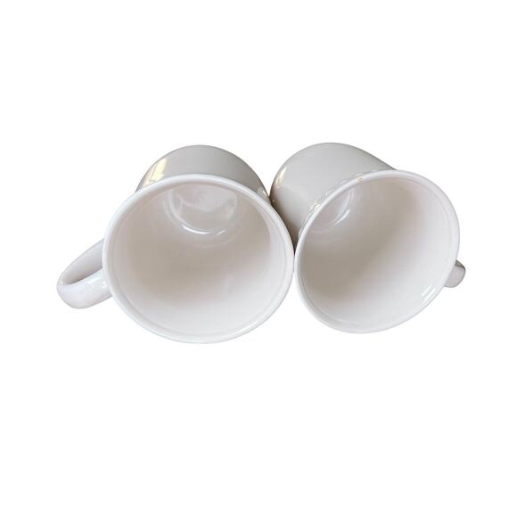 Coffee Mugs Set of 2 Unique Beaded Rim White Stoneware Cups 12 oz Casual Dining - Picture 5 of 6